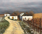 Günter Schwarz "Wintersonne in der Kellergasse" - Öl auf Malplatte, 40x50cm